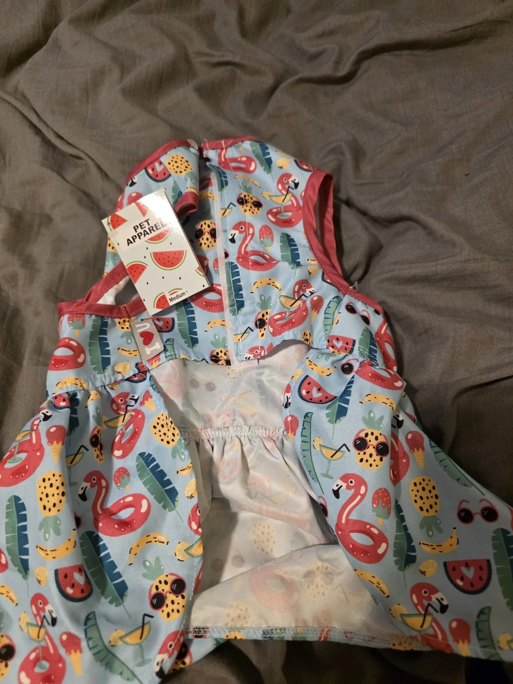 Cute Flamingo & Fruit Dog Tee - Blue & Pink